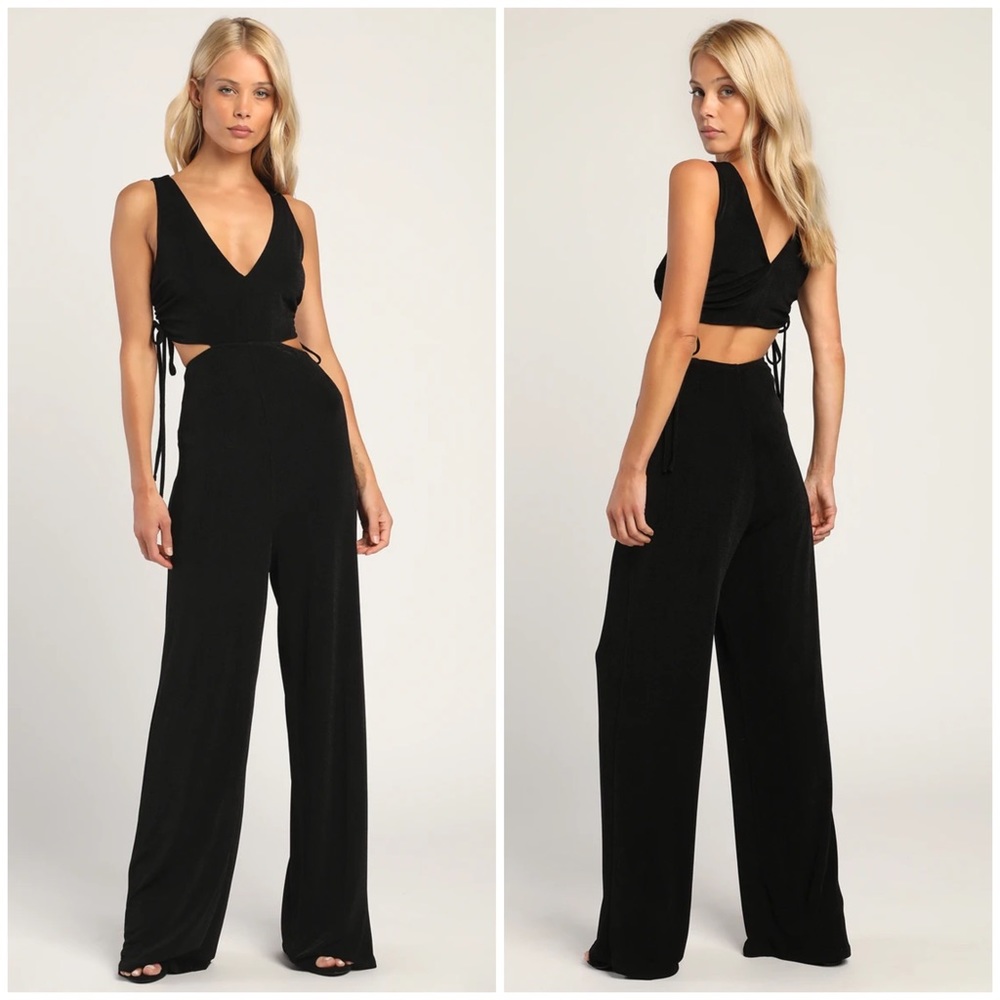 Lulu’s Unique Mystique Black Cutout Wide-Leg Jumpsuit M